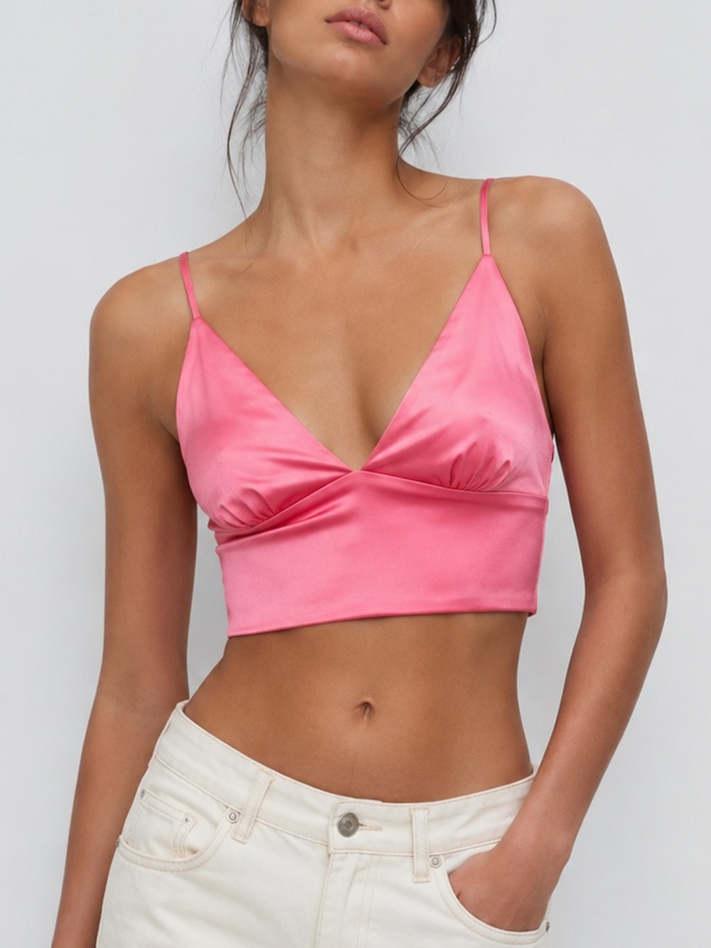 🎀 ZARA NWT Satin Bralette Crop Ballet Cami Top Coral Pink V Neck Adjustable Sz M